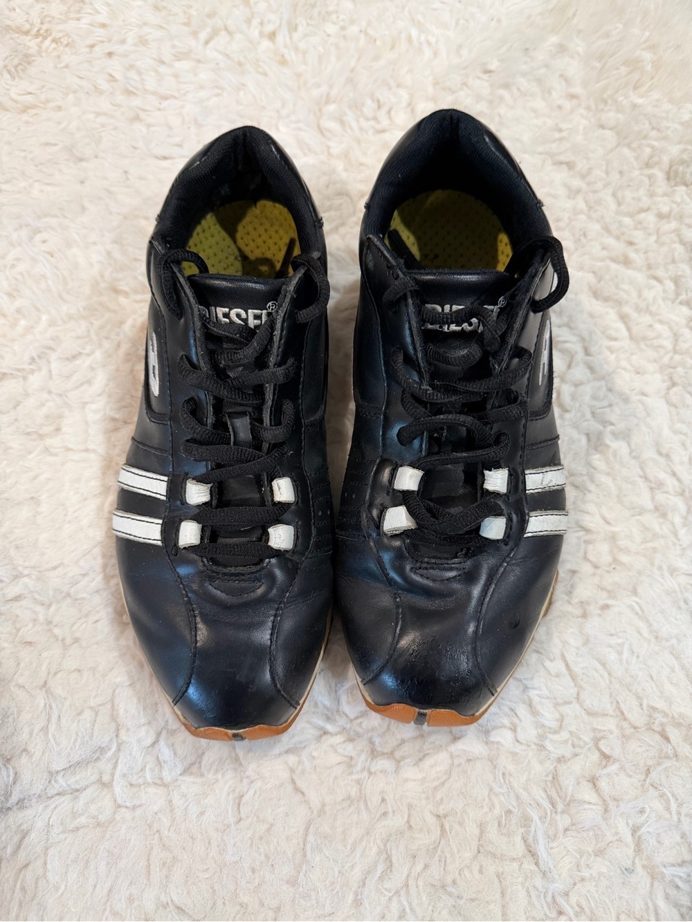 Diesel Black Sneakers with White Stripes